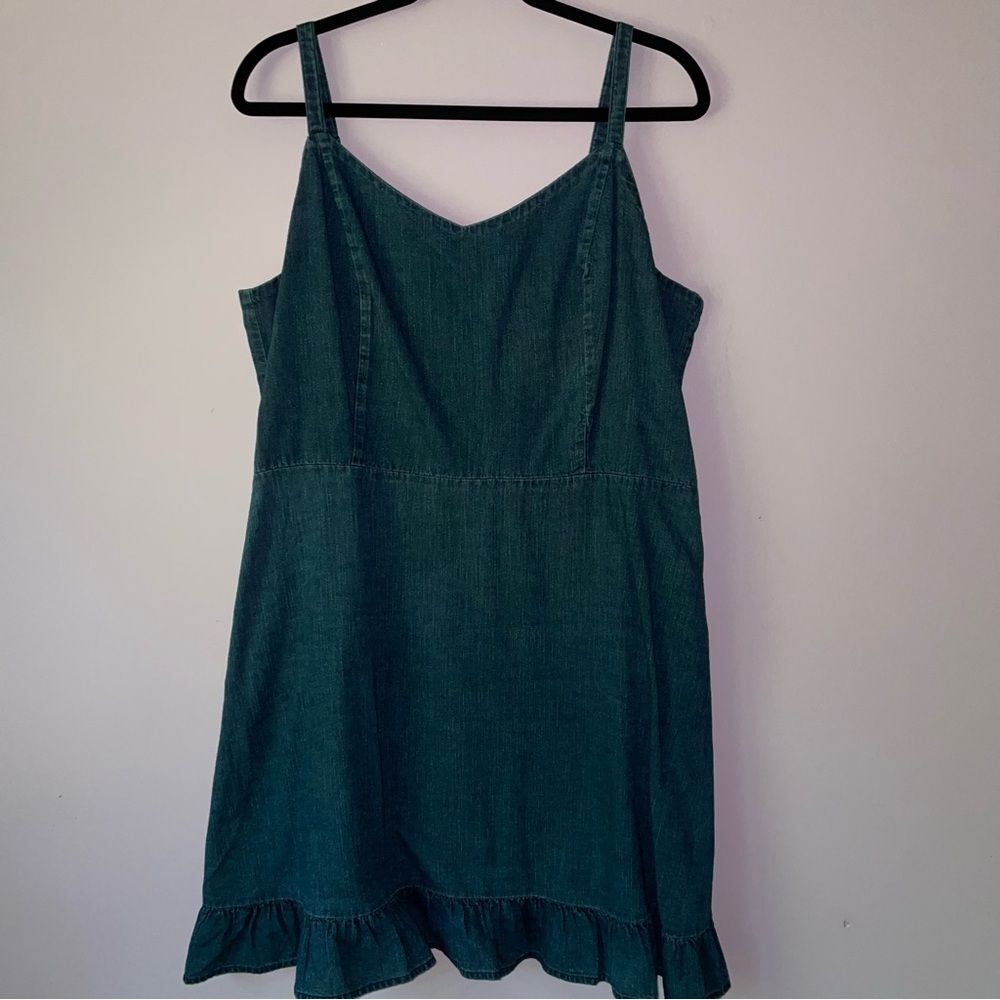 Old Navy Size XL Dark Chambray Denim Mini Dress Babydoll Ruffle Casual Soft Girl